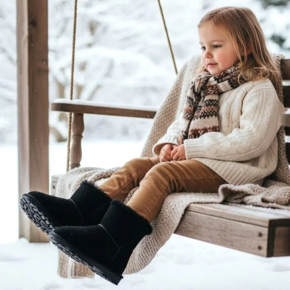 Kirkland 2 Kids Boots Suede Fur Boots Winter Snow Shearling Genuine Sheepskin